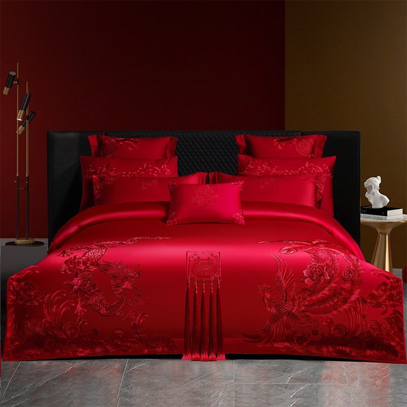 180支长绒棉婚庆四件套大u红龙凤刺绣全棉结婚床上用品新婚房喜被,床上用品,婚庆床品套件,淘宝优惠券,粉丝福利购,淘宝优惠卷