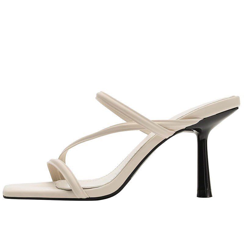 法式白色高跟鞋g2024夏季新款细跟仙女风一字带凉鞋百搭方头凉拖