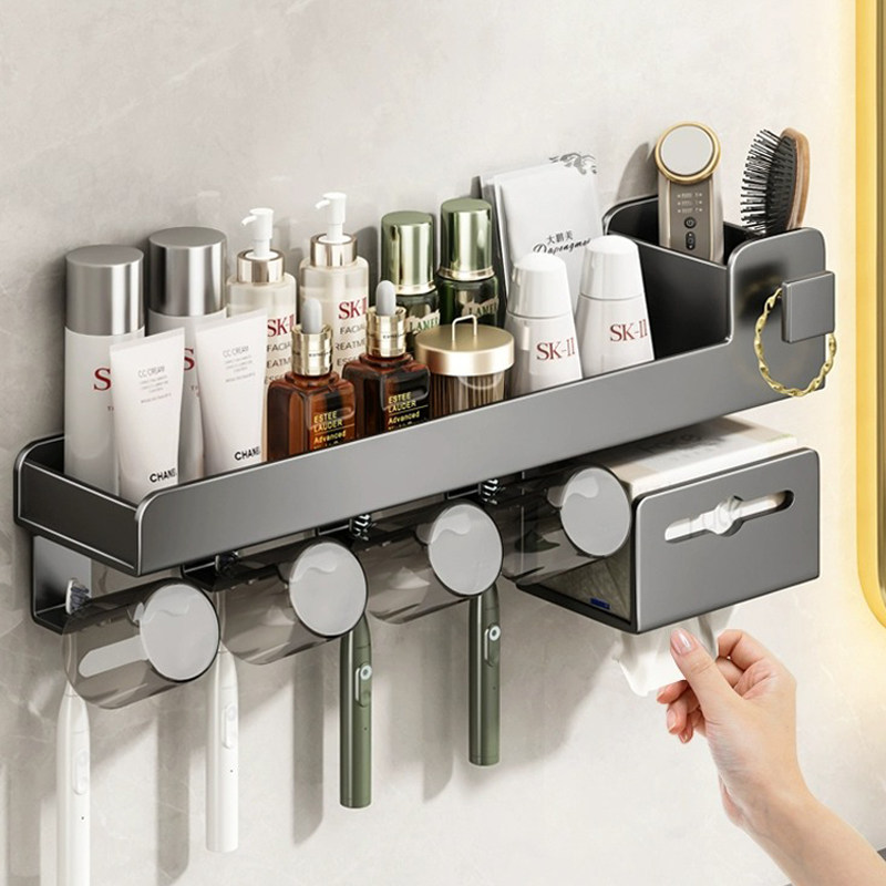 枪灰牙杯牙e刷架漱口杯卫生间置物架免打孔洗脸巾浴室收纳壁挂架,家装主材,卫浴置物架,淘宝优惠券,粉丝福利购,淘宝优惠卷