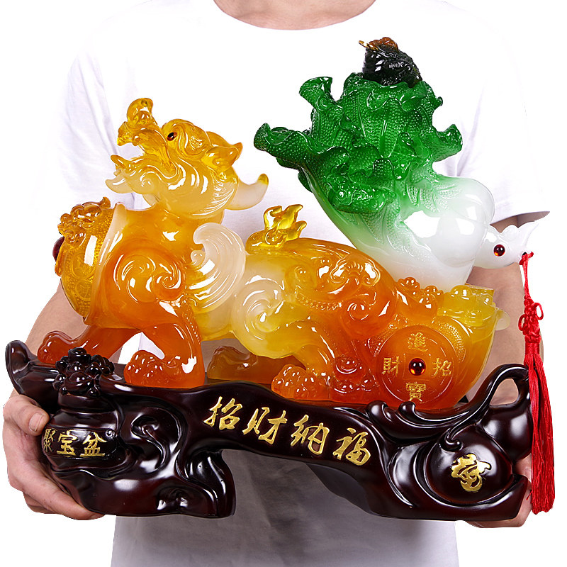 招财纳福貔貅摆件玉皮丘拉白菜客厅办公室店铺装S饰工艺品开业礼