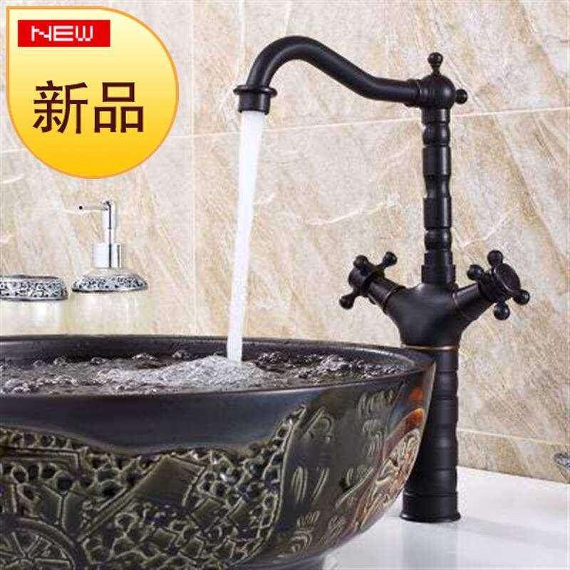 黑色复古水龙头冷热美式仿古洗澡卫生间台上洗手面盆加高款水g龙