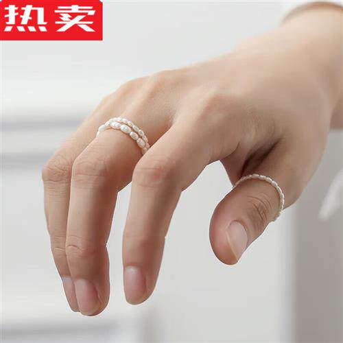 高档巨细冷淡风叠戴极细珍珠戒指女中指食指戒指环小指尾戒单戒