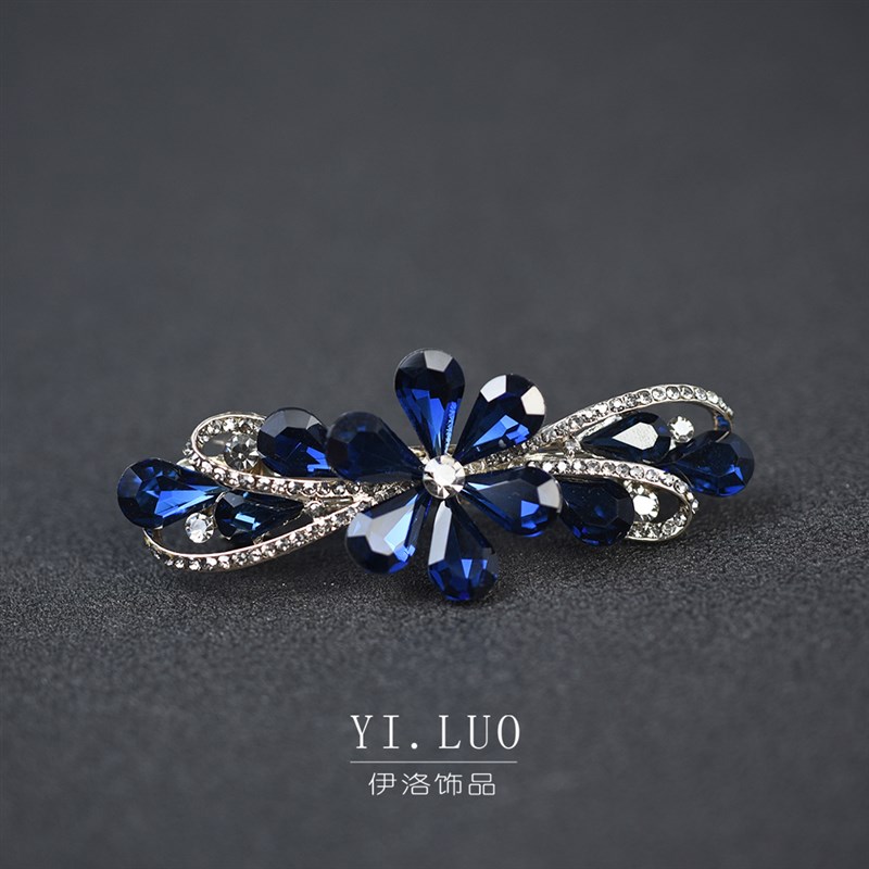 小号轻奢花朵水晶发夹顶夹优雅水钻弹簧夹头饰一字后脑勺发卡发饰