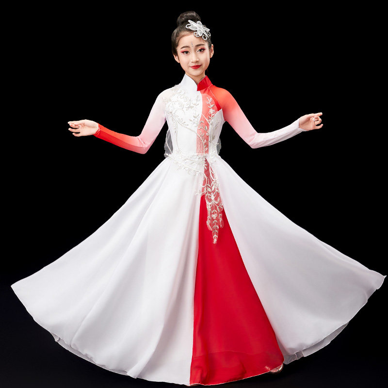 六一儿童表演服女灯火里中国万疆舞蹈古典开场舞大摆裙合唱演出服