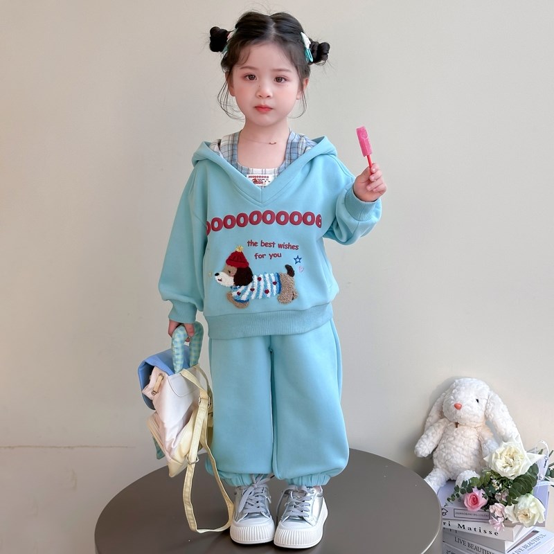 女童春秋款套装2025新款洋气时髦儿童格子女孩宝宝春季春装三件套