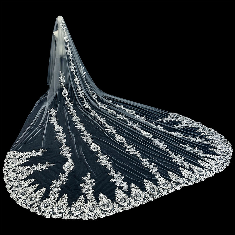 新娘结婚主婚纱头纱超仙森系蕾丝长款拖尾头纱韩式婚礼头纱配饰