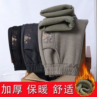中年女裤秋冬季款妈妈外穿长裤加绒加厚中老年人女裤休闲直筒裤子
