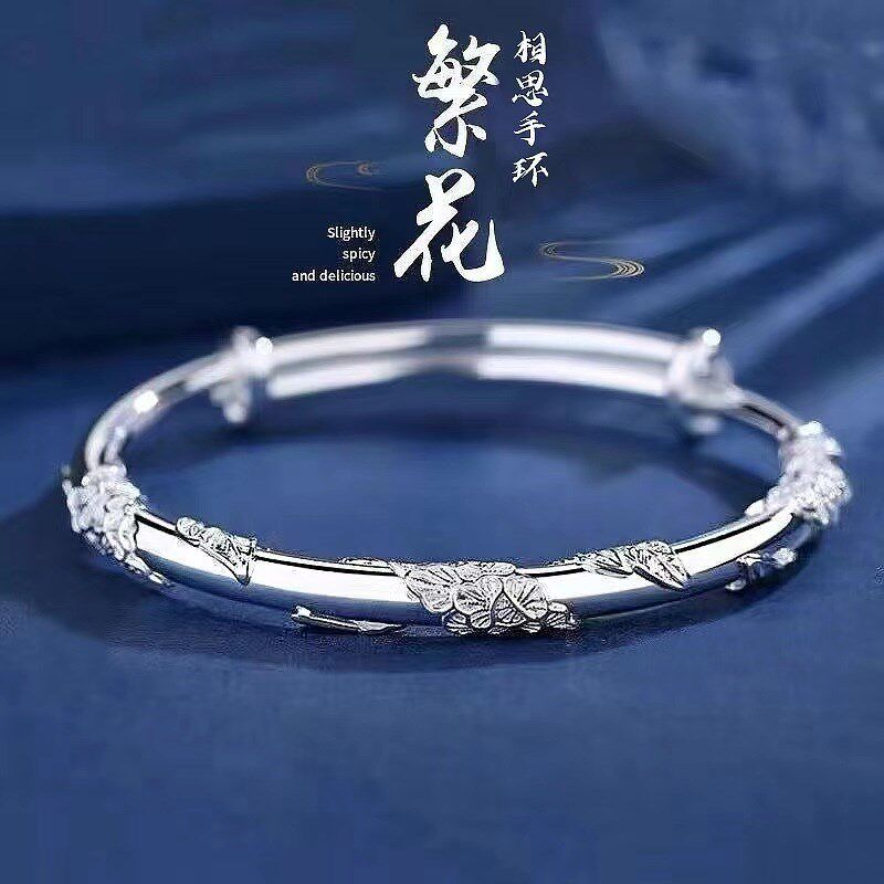 999纯银手镯女幸运花时尚镯子韩版潮学生百搭手环送女友生日礼物