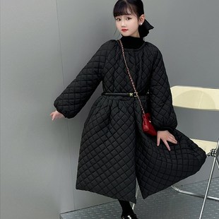 女童冬季棉衣连衣裙外套童装新款加绒夹棉女孩洋气长款裙子韩版潮