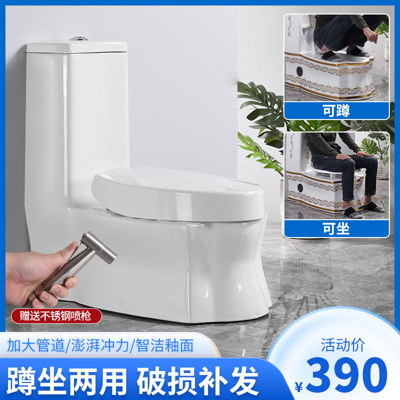 家用蹲坐两用马桶虹吸节水免挖地抽水后墙排防臭双用蹲改座坐便器