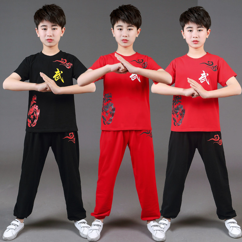 儿童中国武术服纯棉练功服套装短袖武馆表演训练男女童功夫演出服