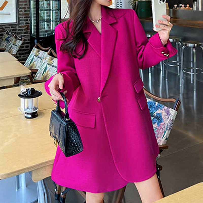 胖mm大码高级感西装外套女春装新款中长款宽松休闲西服上衣200斤