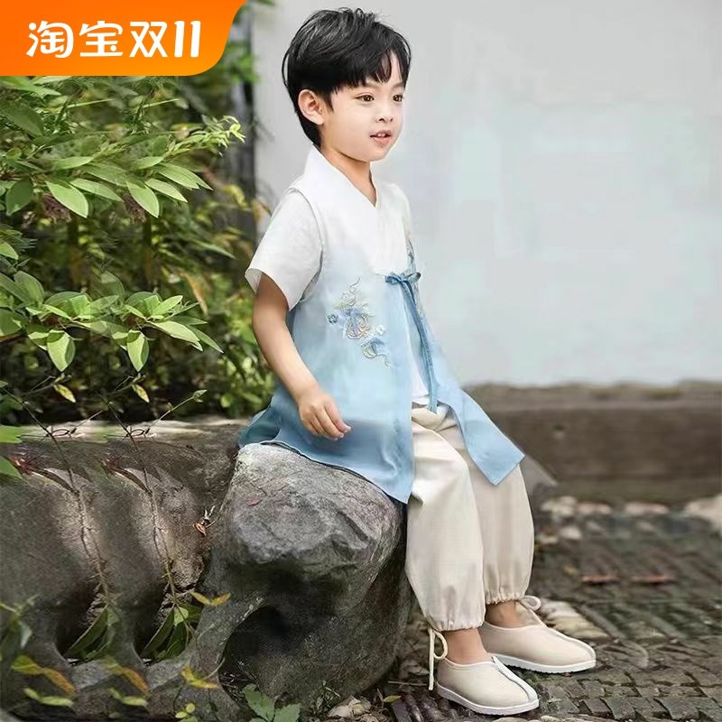 男童短袖汉服中国风改良儿童唐装可爱男童宝宝秋季新款古风古装男