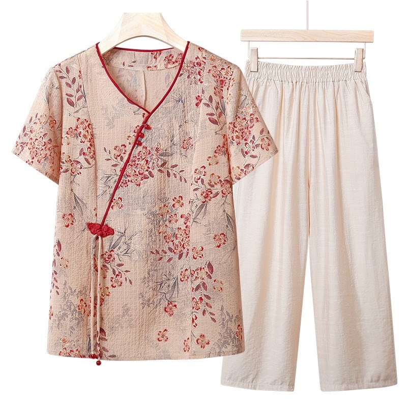 中年妈妈夏装套装新款母亲节新中式两件套夏季洋气老年人奶奶衣服