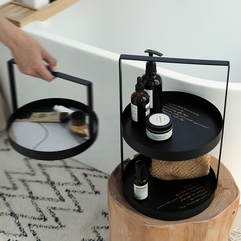 黑色铁艺置物架 卧室梳妆台整理架 化妆品收纳架 洗手间收纳托盘