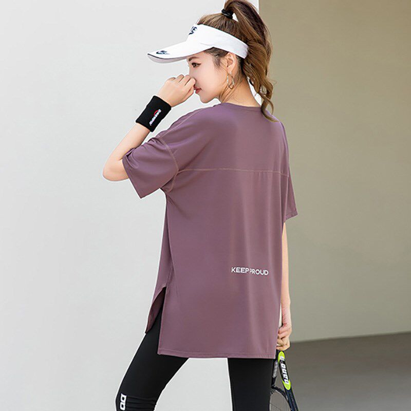 大码速干运动上衣女跑步胖mm宽松短袖瑜伽健身T恤休闲套装薄款夏