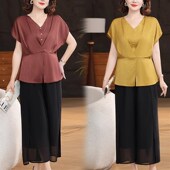 宽松T恤时尚 夏季 上衣女两件套 洋气纯色小衫 中年短袖 新款 妈妈夏装