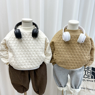 儿童套装秋冬加绒卫衣2023新款男童韩版纯棉圆领上衣冬季薄绒打底