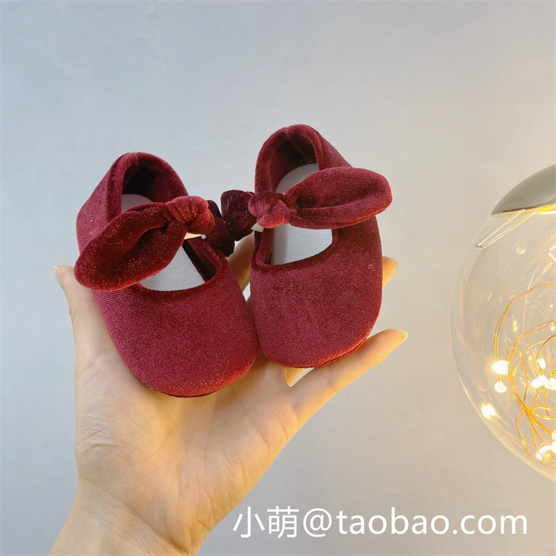 春秋婴儿鞋0-1岁软胶底女宝宝公主鞋百天周岁红色喜庆防滑学步鞋