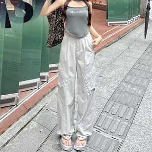 阔腿工装裤女夏季薄款2025新款小个子高腰宽松速干运动伞兵休闲裤