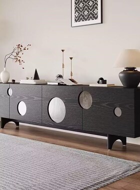 侘寂风复古实木电视柜法式轻奢黑色镜面民宿客厅装饰柜收纳柜地柜