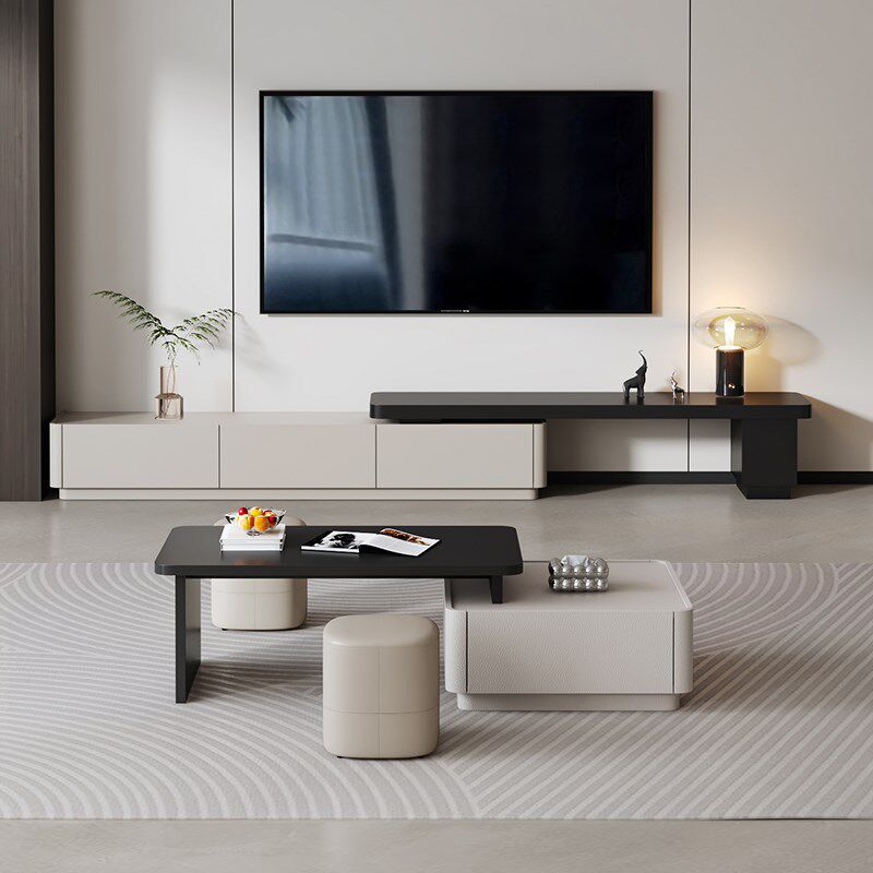 伸缩电视柜茶几组合小户型客厅家用现代高级感储物落地柜电视机柜