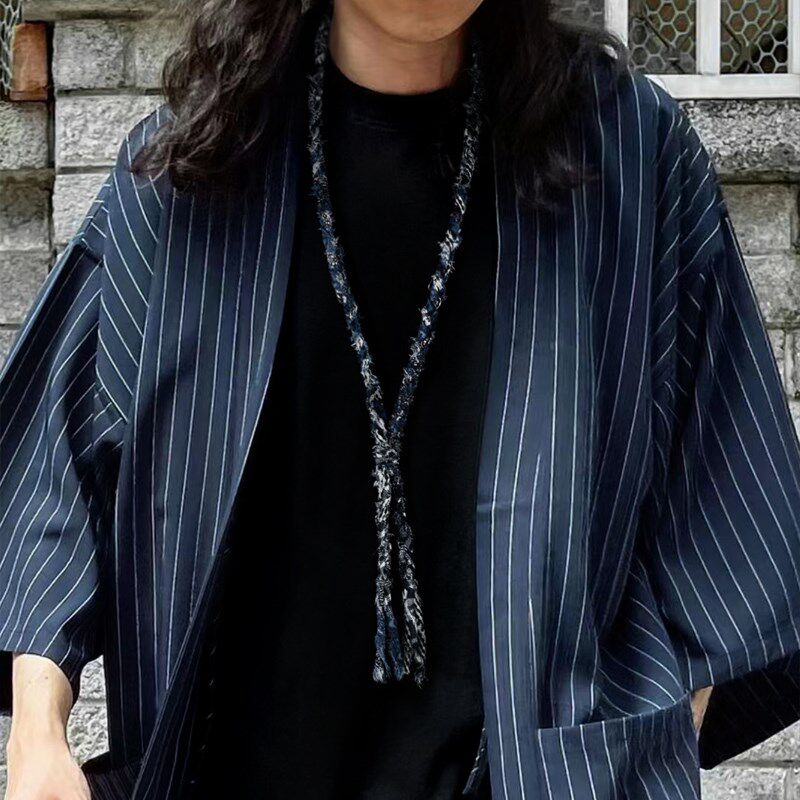 日系古布绳山系工装慵懒风复古棉麻手工项链男潮小众氛围感挂绳女