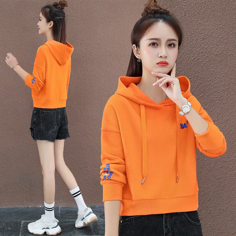 刺绣小个子卫衣女2021年新款春秋薄款外套减龄上衣连帽衫洋气短款