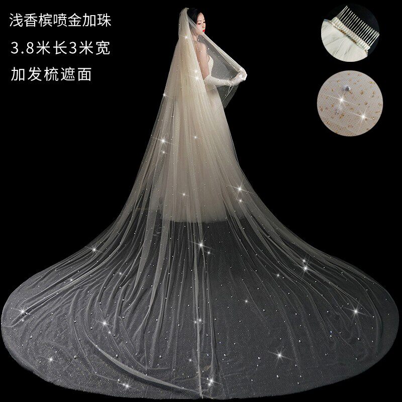 新娘结婚主婚纱头纱超仙森系网红拍照道具韩式长款拖尾头纱头饰