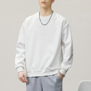 白色秋季新款圆领卫衣男生潮流美式高街痞潮牌帅宽松纯色长袖上衣