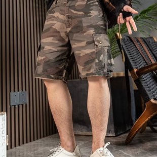 潮牌阿美咔叽纯棉水洗多口袋休闲中裤 美式 男夏季 短裤 复古迷彩工装