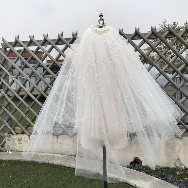 新娘结婚头纱头饰森系双层钉珠领证拍照道具婚纱旅拍短款韩国纱女