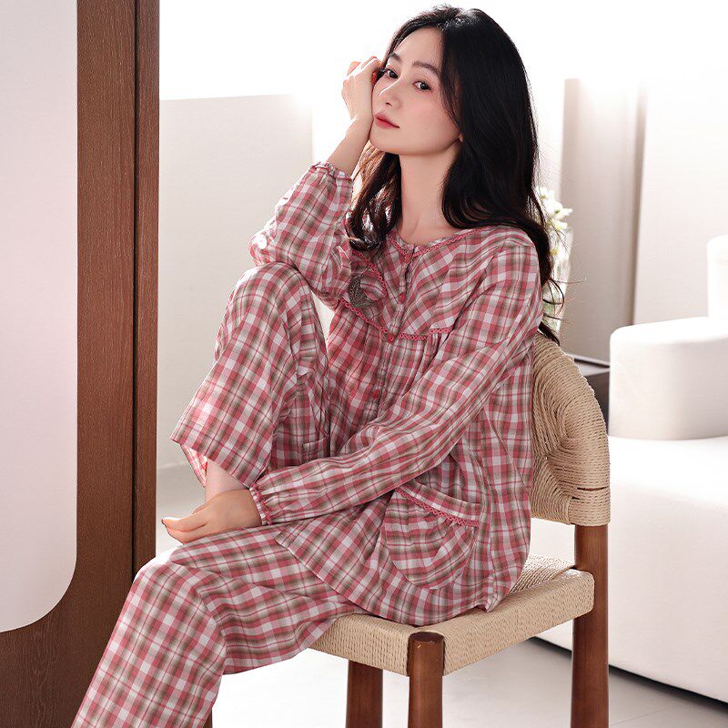 睡衣女春秋纯棉长袖2024新款全棉妈妈加大码夏天薄款空调房家居服