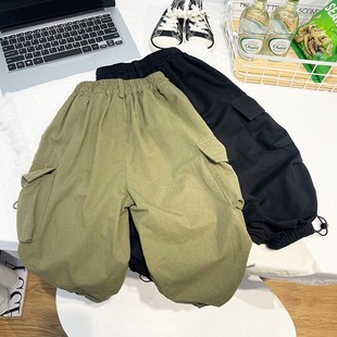 男童裤子春款大口袋韩版宝宝潮酷宽松长裤2024新款男孩黑色工装裤