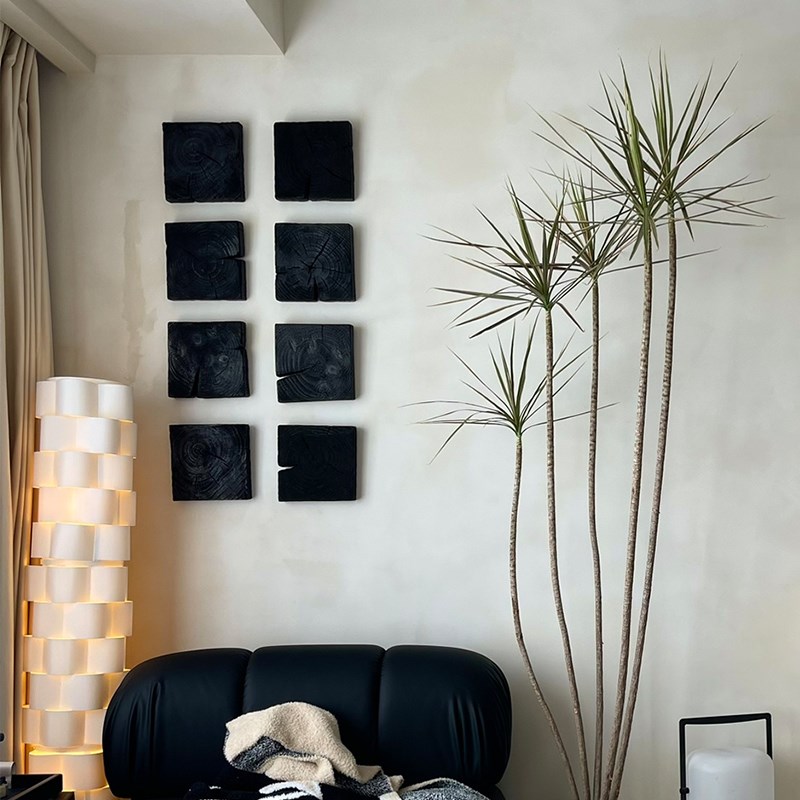 炭化木块挂画侘寂风摆件艺术挂件墙面装饰画壁饰家居复古墙饰黑色