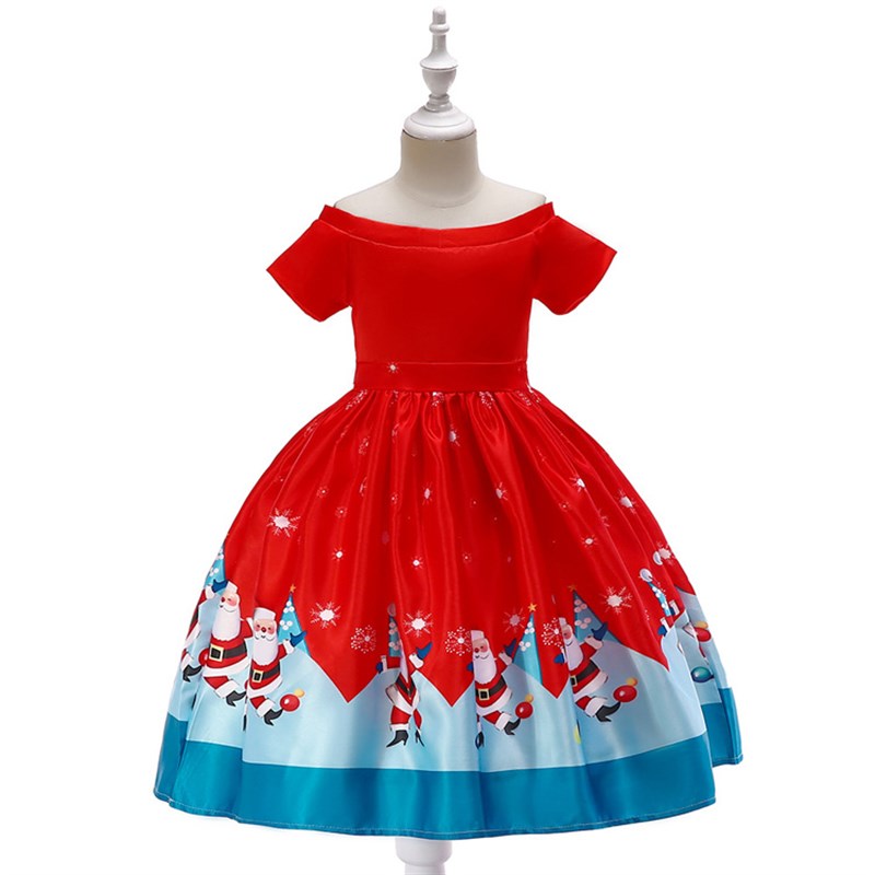 儿童圣诞节服装女童红色连衣裙圣诞装扮衣服舞台表演演出服礼服裙