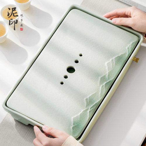 陶瓷茶具简易茶盘精致托盘家用办公室用茶台干泡台储水沥水排水式