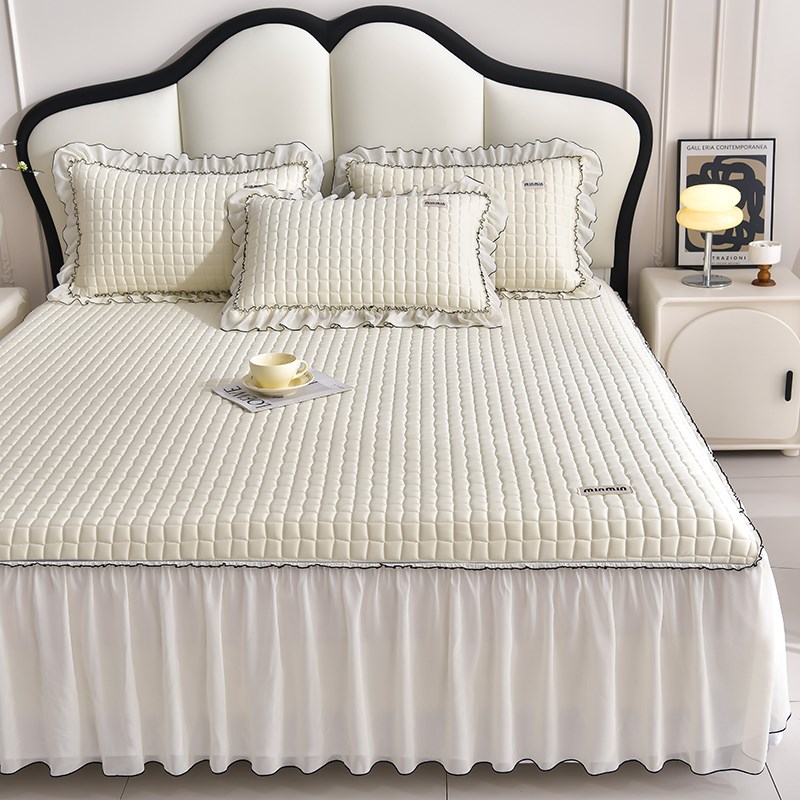 冰丝乳胶凉席三件套夏天2024新款高档可机洗凉感花边床裙款纯色xt