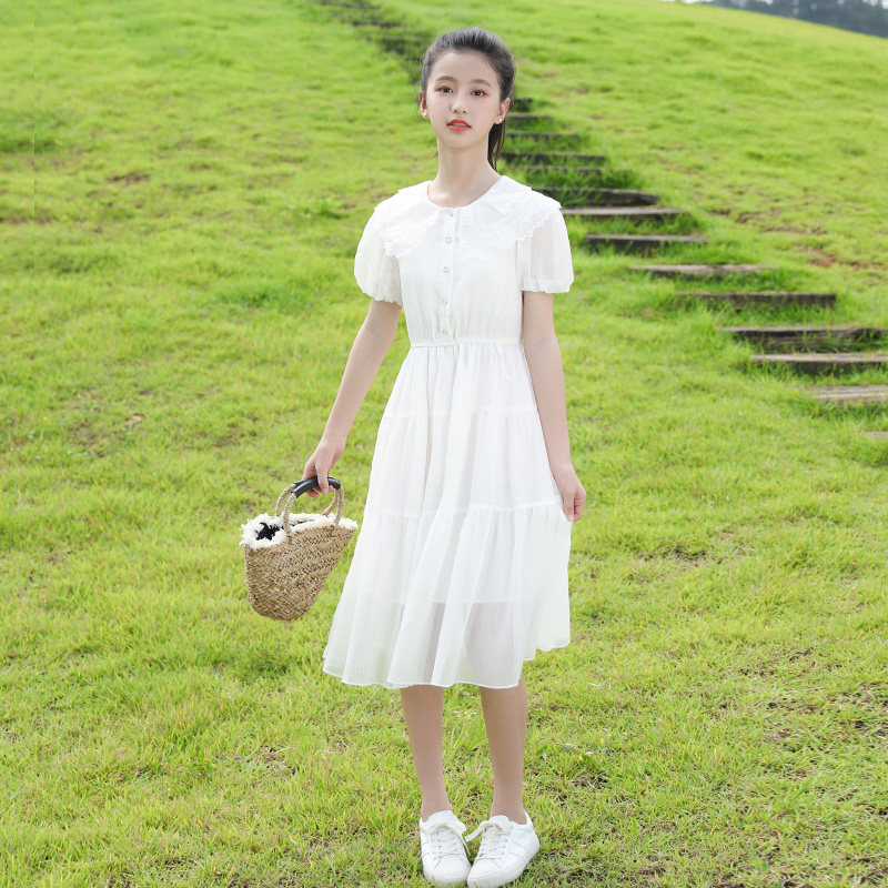 女童连衣裙夏季2022新款女孩韩版洋气儿童裙子女大童夏装白色长裙