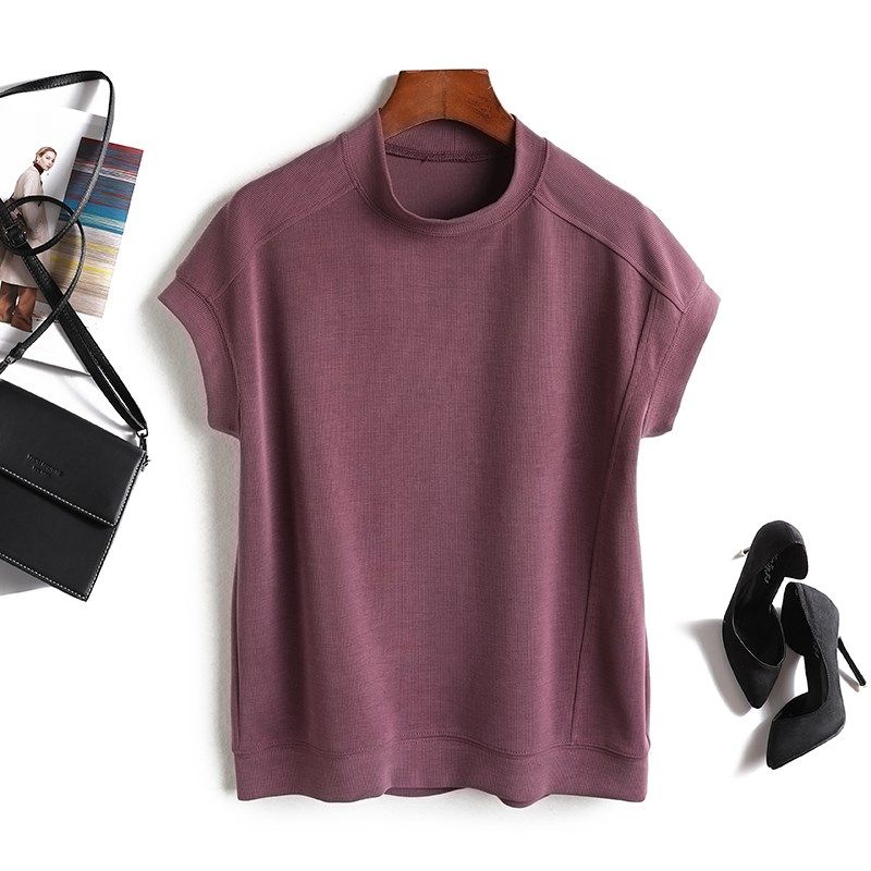 简约T!简洁不失腔调!休闲半高领套头T恤小衫女半袖百搭上衣女