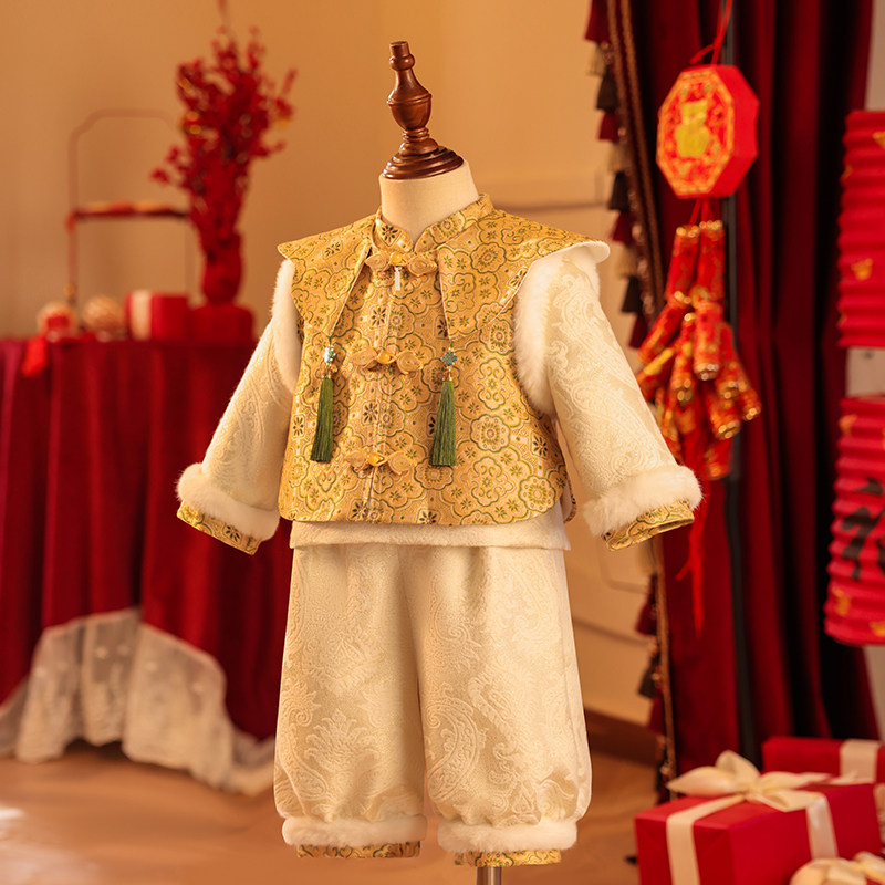 周岁男宝礼服中国风2024新款宝宝抓周拜年服新年男童年服龙年秋冬
