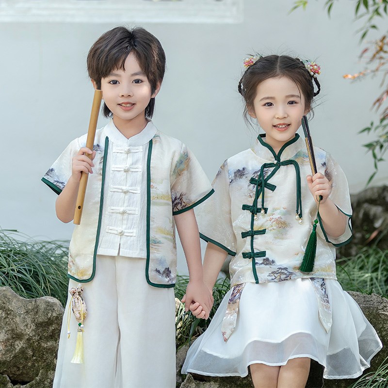儿童汉服幼儿园演出服夏装2024新款男女兄妹小学生六一古风表演服