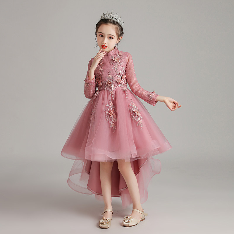 女童礼服公主裙生日小女孩花童婚礼儿童主持人钢琴演出服表演长袖