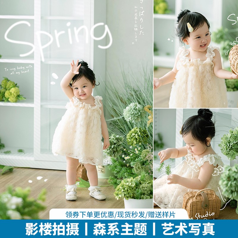 新款儿童摄影服装周岁蕾丝花朵公主裙女宝宝清新主题影楼写真拍照