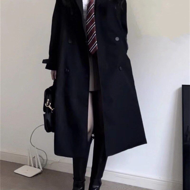 春秋黑色风衣女中长款2024新款韩版宽松休闲英伦风小个子春秋外套