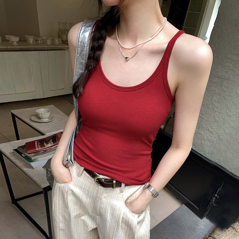 辣妹美式复古带可拆胸垫小吊带背心女夏2024无袖内搭设计感上衣潮