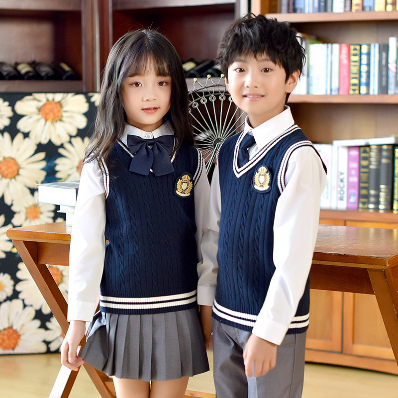 2023新款韩版中小学生班服校服春秋季童装毛衣背心套装幼儿园园服