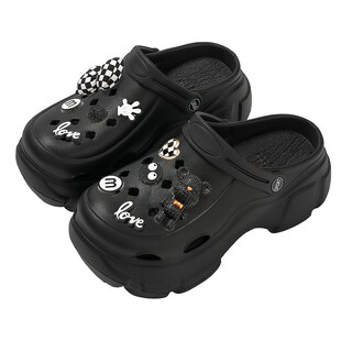 黑色厚底洞洞鞋女款夏季2024新款增高防滑防臭沙滩包头拖鞋女外穿