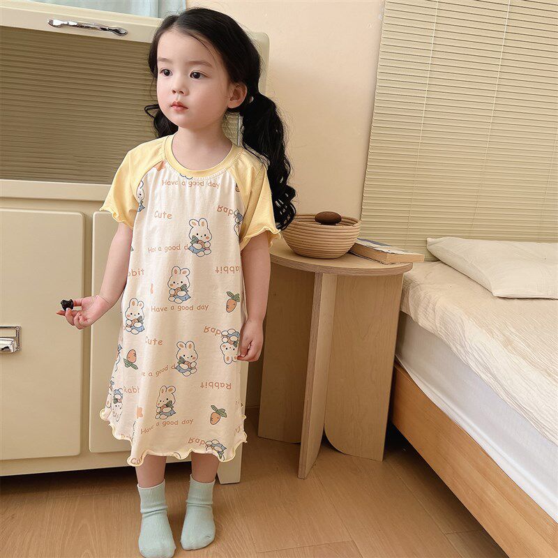A类女童睡裙夏季纯棉薄款2024新款女宝公主短袖睡衣小女孩家居服