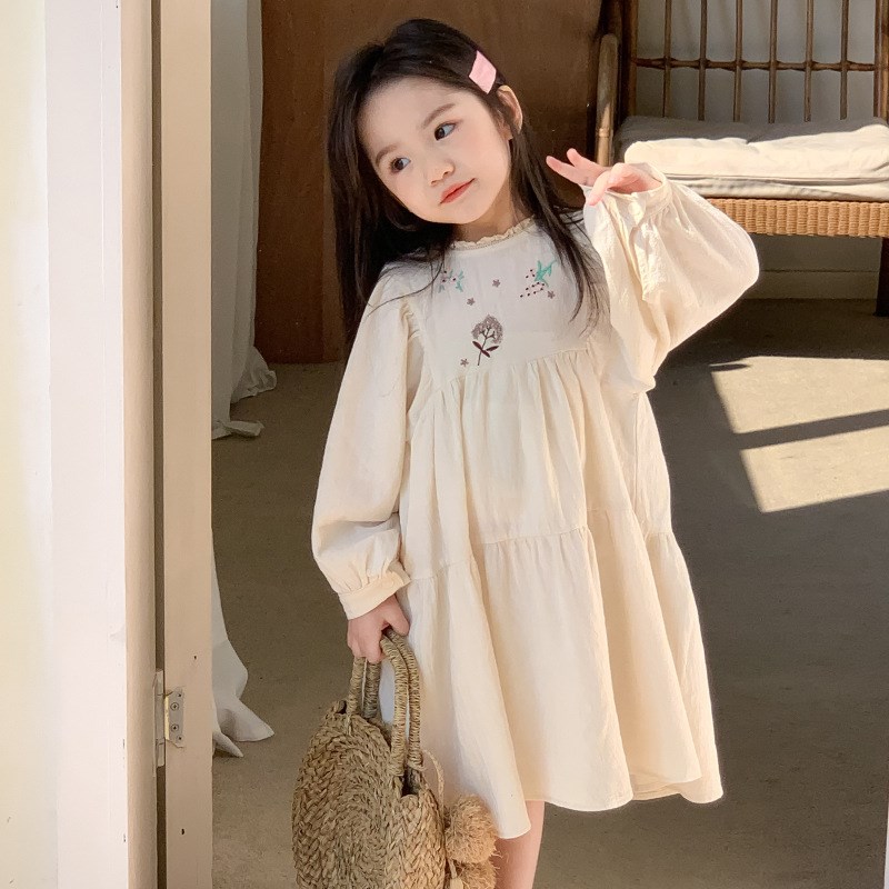女童连衣裙2024春季女刺绣连衣裙洋气儿童长袖公主裙韩版洋气长裙